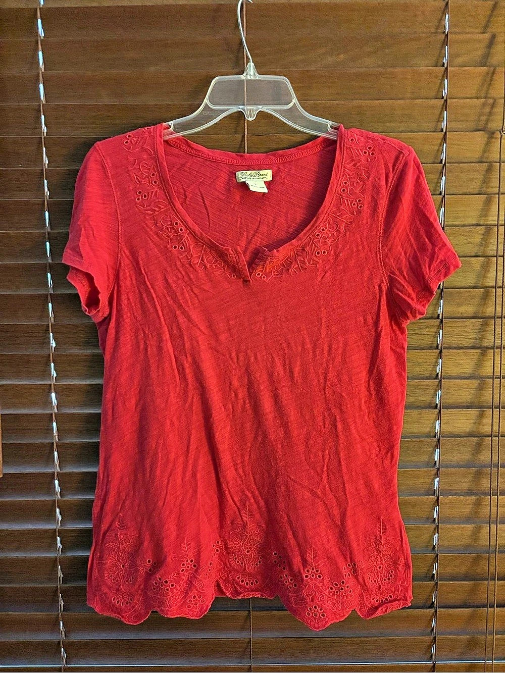 Lucky Brand Short Sleeve Embroidered Top in Pink